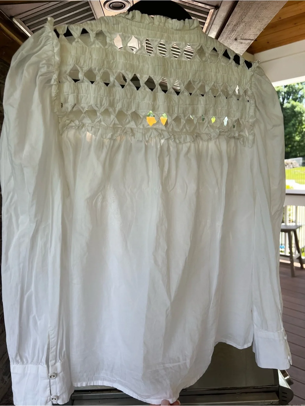 Anthropologie White Cotton Peasant Top with Cutwork Yoke